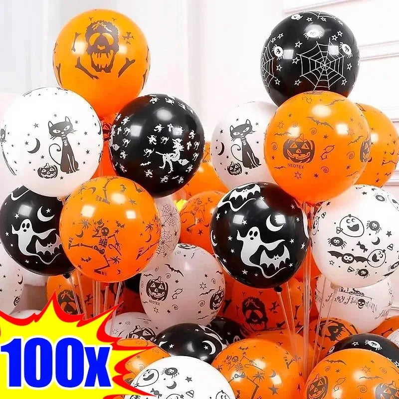 100/1PCS Scary Halloween Latex Balloons Pumpkin Ghost Spider Inflation Baloons Happy Helloween Birthday Party Supplies 12inch