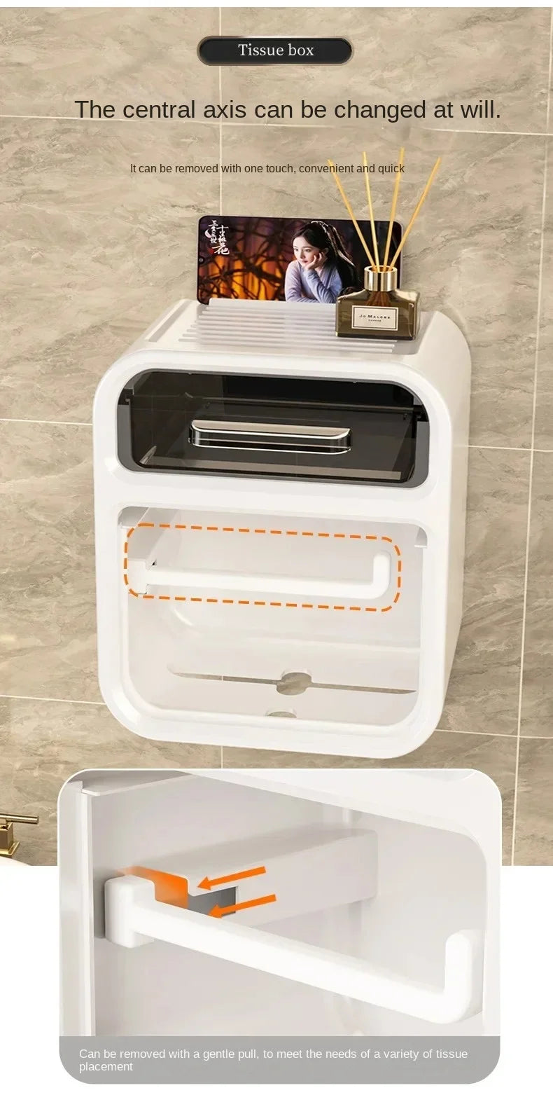 Toilet Tissue Box, Wall Mounted Roll Paper Tube, Paper Drawer, Storage, Bathroom Double Layer Storage Rack Toilet Roll Holder