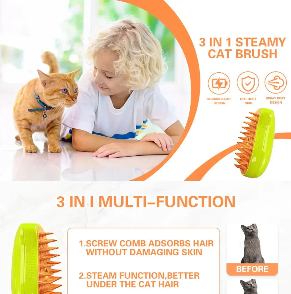 Cat and Dog Steam Brush Accessories for Cats Steam Brush Massage Electric Sprayer Pet Grooming Things for Dogs Removes Hair Pets