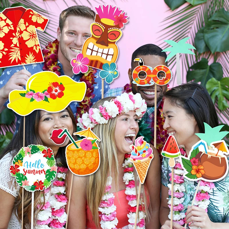 30pcs/set Hawaiian Party Decorations Photo Booth Props Pineapple Flamingo Summer Beach Pool Party Hawai Aloha Party supplies