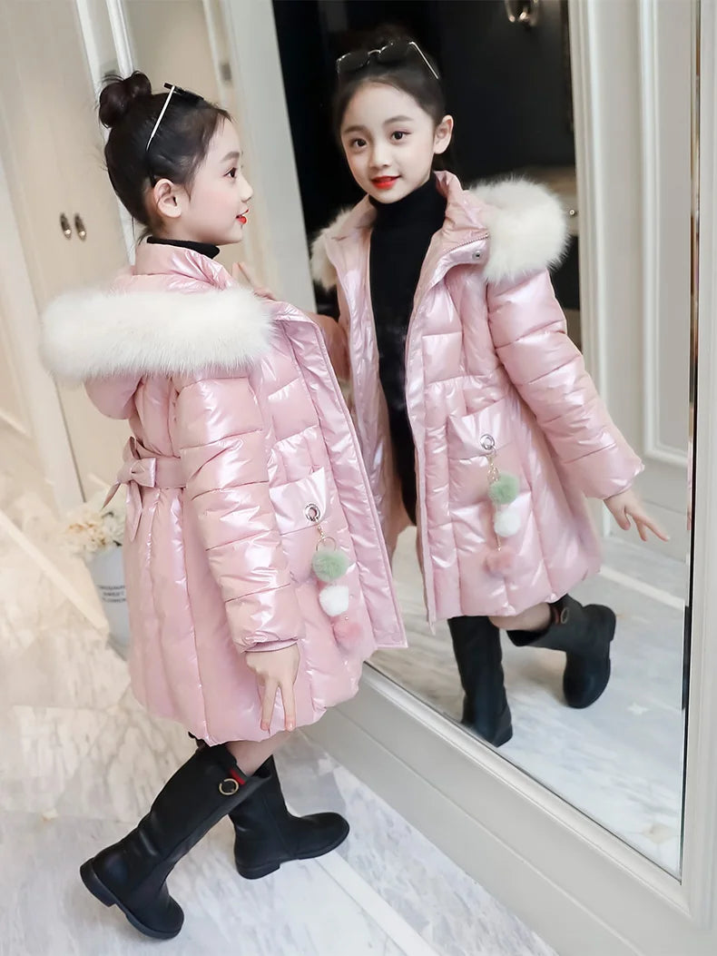 UNITIM 2024 Winter Children Girls Jacket Waterproof Hooded Shiny Thick Girls Outerwear Coat 5-14 Years Kids Teenages Girl Parka