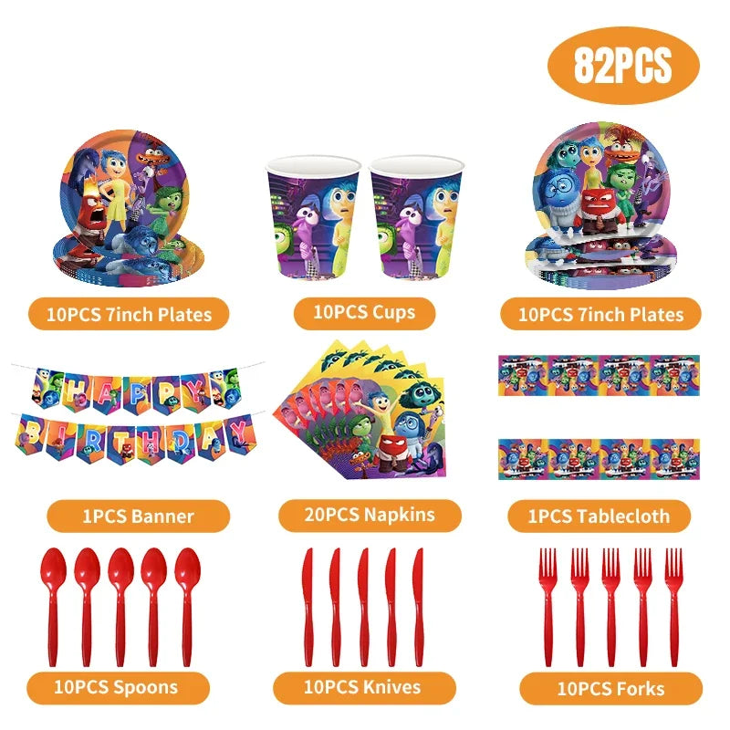 Disney Inside Out 2 Birthday Decorations: Tableware, Banners, and Balloon Supplies for Kids' Parties