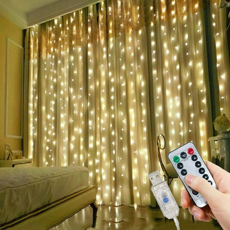 LED Curtain Lights 6m/3m USB Warm Fairy String Lights Festival Lighting Window Lamp Home Bedroom Wedding Christmas Decoration