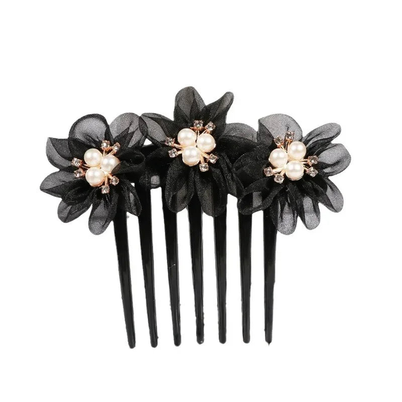 Fashion Flower Inserted Comb Hair Accessories for Women Retro Elegant Silk Seven Tooth Hairpin Mom's Headwear Tiara Hair Clips