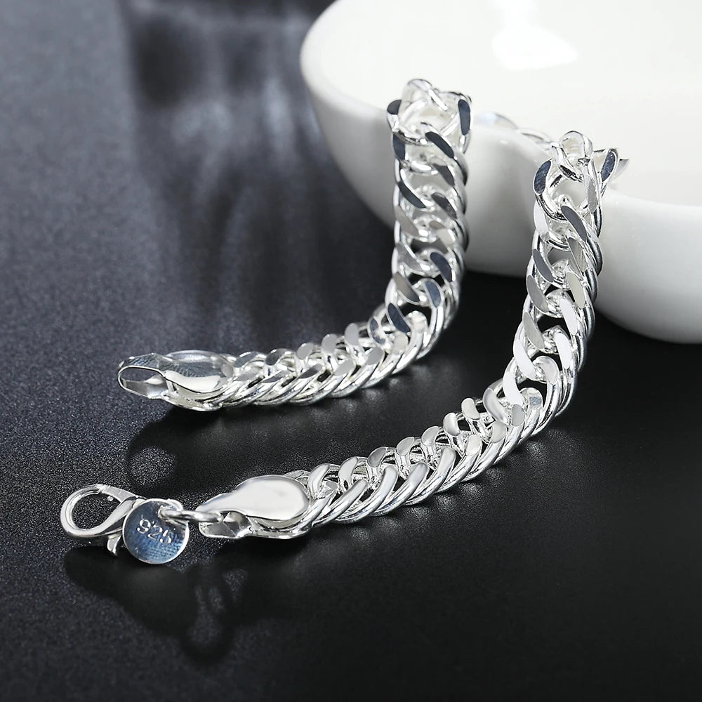 Men's 925 Sterling Silver Cuff 10mm Wide 8'' Fashion Snake Chain Bracelets for Women Charm Bracelet Party Jewelry Christmas