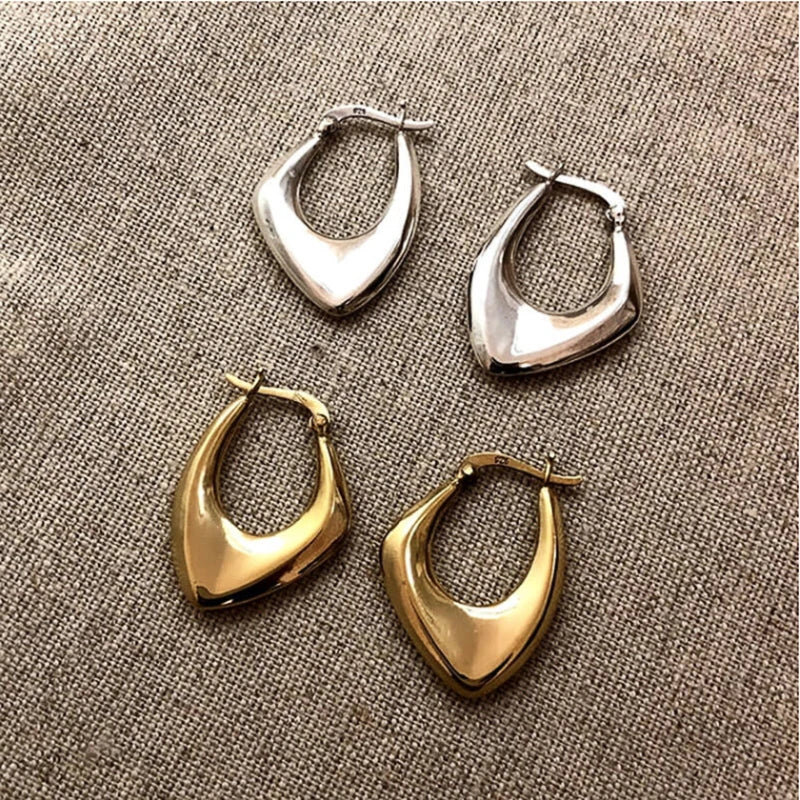 Bulbusbow Huitan Geometric Metal Hoop Earrings for Women in Gold and Silver Color