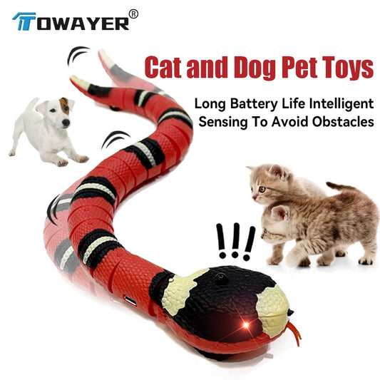 Bulbusbow Rechargeable Smart Sensor Snake Toy for Cats & Dogs – Interactive, Automatic Obstacle-Sensing Pet Toy & Children's Gift – Safe ABS Plastic, USB Charging, Realistic Design