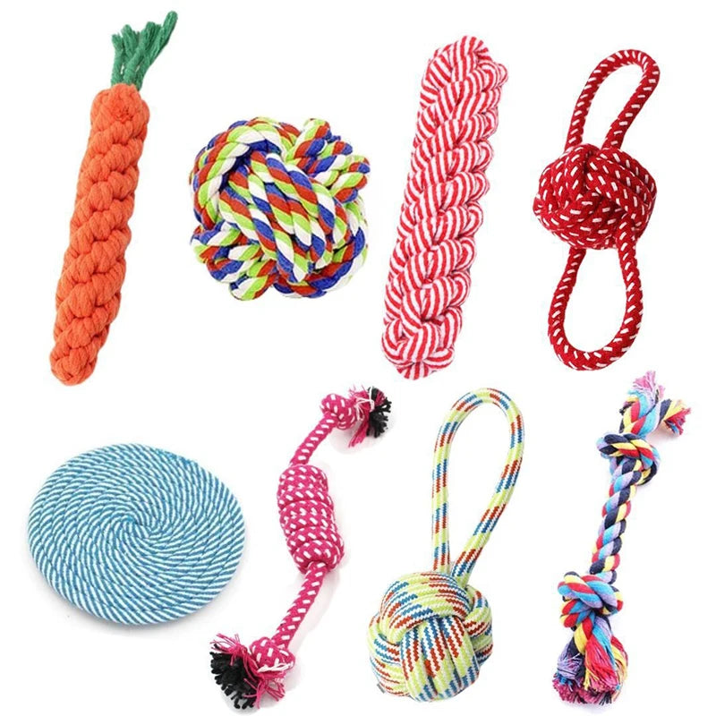 1 Piece Dog Toy Set Carrot Knot Rope Ball Cotton Rope Dumbbell Puppy Teeth Cleaning Chew Toy Durable Woven Anti-Bite Pet Supplie