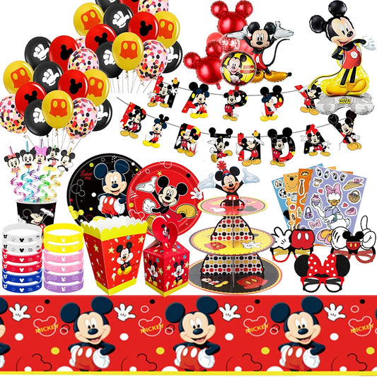 Disney Mickey Mouse Birthday Decorations  Disposable Tableware Napkin Straw Tablecloth Cups Balloons Baby Shower Party Supplies