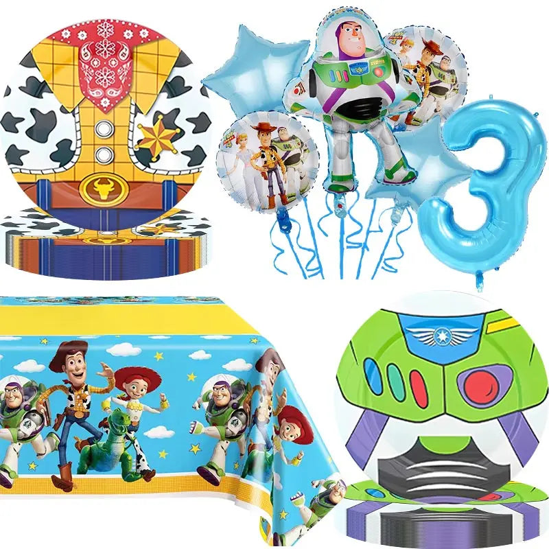 Buzz Lightyear Toy Story Birthday Party Decorations Disney Woody Theme Tableware Kit Balloons Backdrop Happy Supplies For Kids