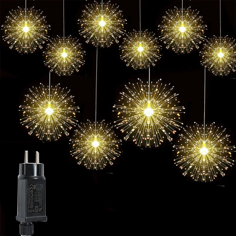 5/10PCS Fireworks Fairy String Lights EU Plug Christmas Hanging Starburst Garland Lights for Garden Party Wedding Holiday Decor