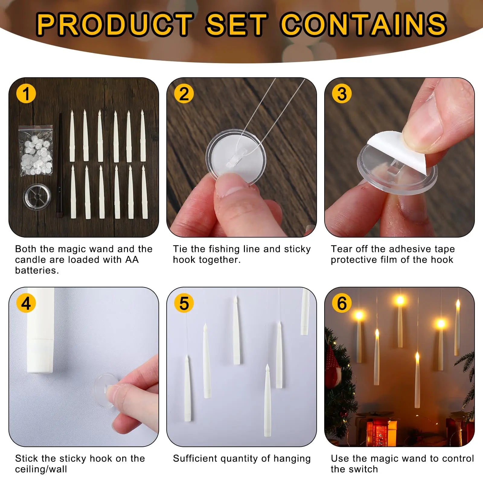 10-200Pcs Floating Candles with Magic Wand Flickering Warm Light LED Flameless Candle Taper Candles for Christmas/Wedding/Party