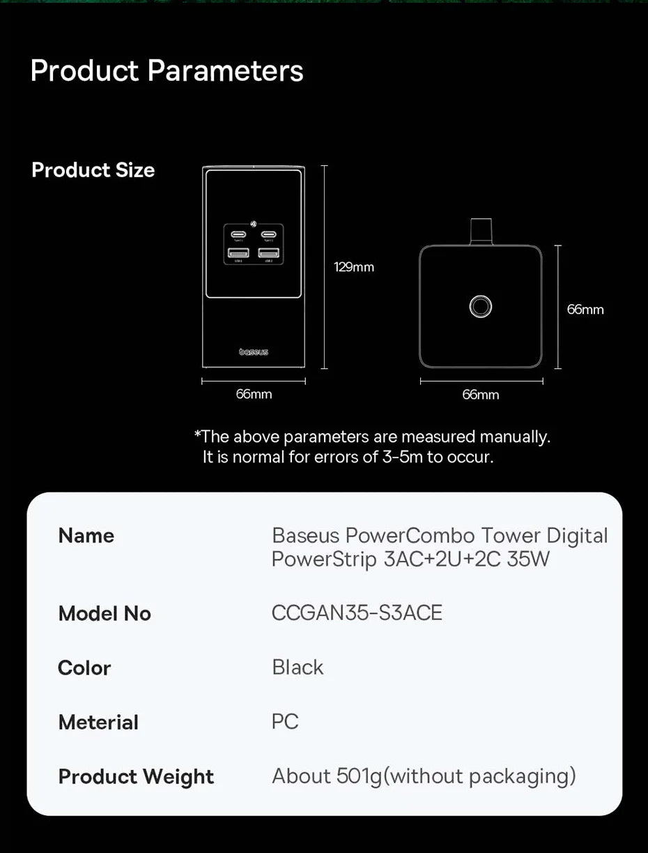 Baseus 35W Fast Charger Digital Power Strip 7-in-1 Charging Station 4000W Rated Power Digital Display For iPhone 15 14 Pro Max