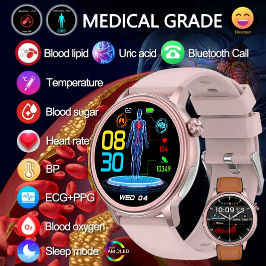 Bulbusbow 2025 Medical Grade Blood Sugar Health Smart Watch for Women - ECG + PPG Monitoring, Bluetooth Call, Temperature Tracking