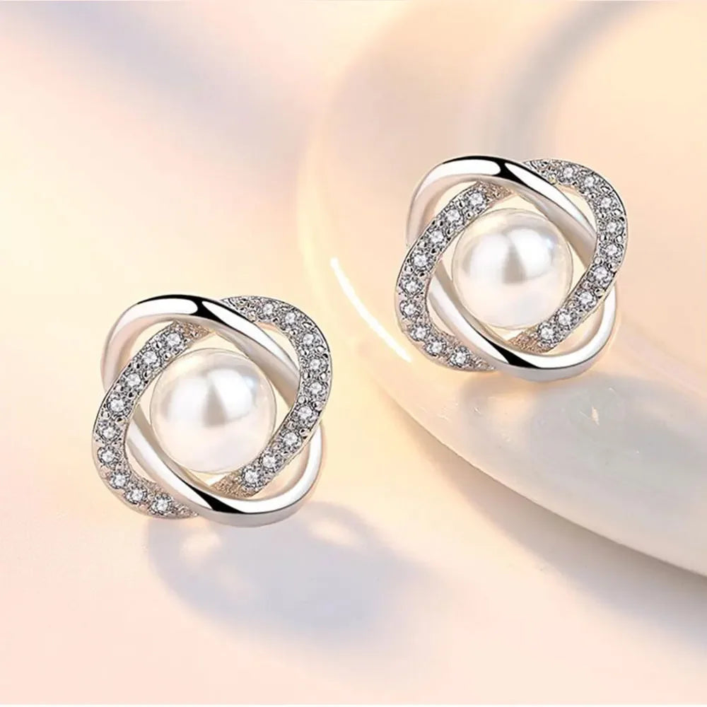 Upscale 925 Sterling Silver Earrings Zircon Pearl Twist Luxury Stud Earrings For Women brincos pendientes bijoux