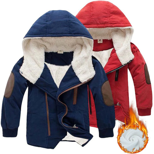 Winter Boys Thick Jackets Children Plus Fleece Warm Overcoat Boys Cotton Hooded Coat For Kids Withstand The Severe Cold Clothes