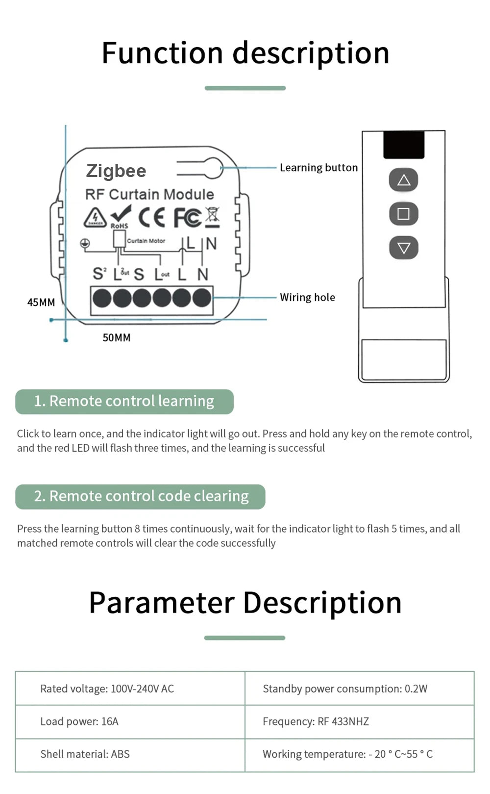 Tuya Smart ZigBee Curtain Switch Module with RF433 for Roller Blind Shutter Motor Smart Life APP Control Alexa Google Home 2MQTT