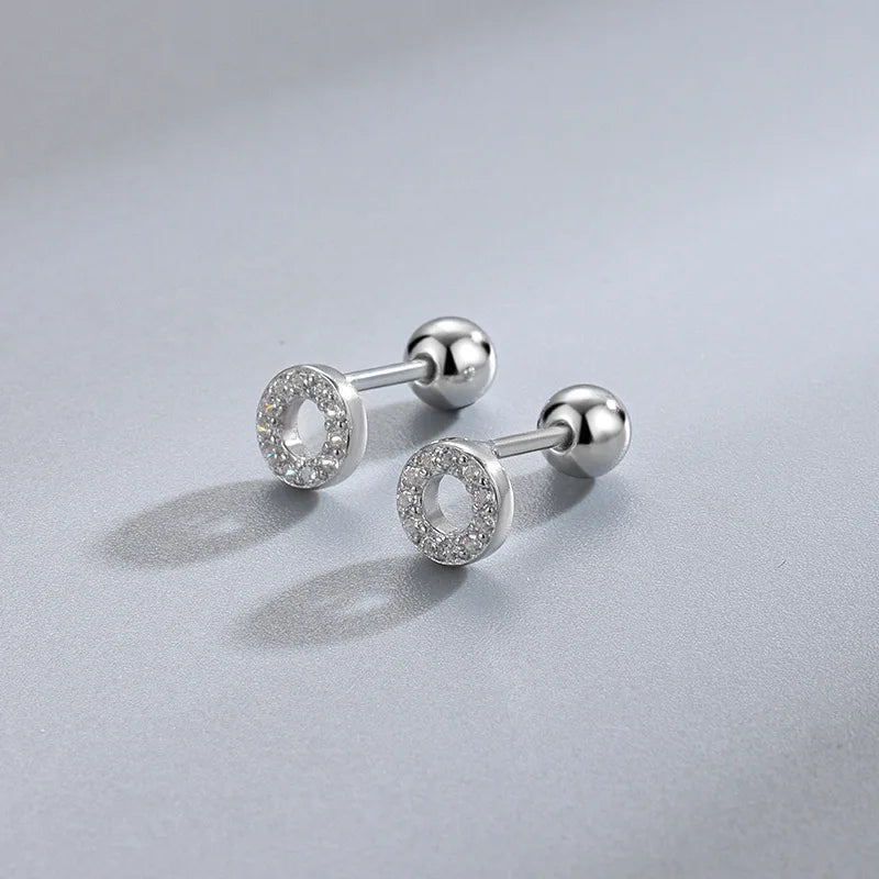 Trendy Silver Screw Back Helix Stud Earrings with Sparkling Cubic Zirconia by Bulbusbow