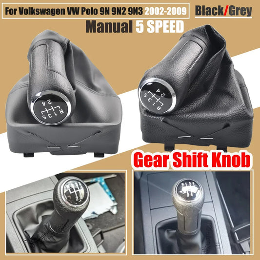 Car Hand Speed Gear Shift Knob Lever Stick Handle Gaiter Leather Boot Cover Case For Volkswagen VW Polo 9N 9N2 9N3 2002-2009