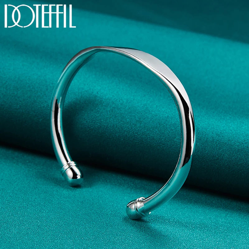 DOTEFFIL 925 Sterling Silver Double Bead Cuff Bangle Bracelet For Women Man Fine Fashion Jewelry