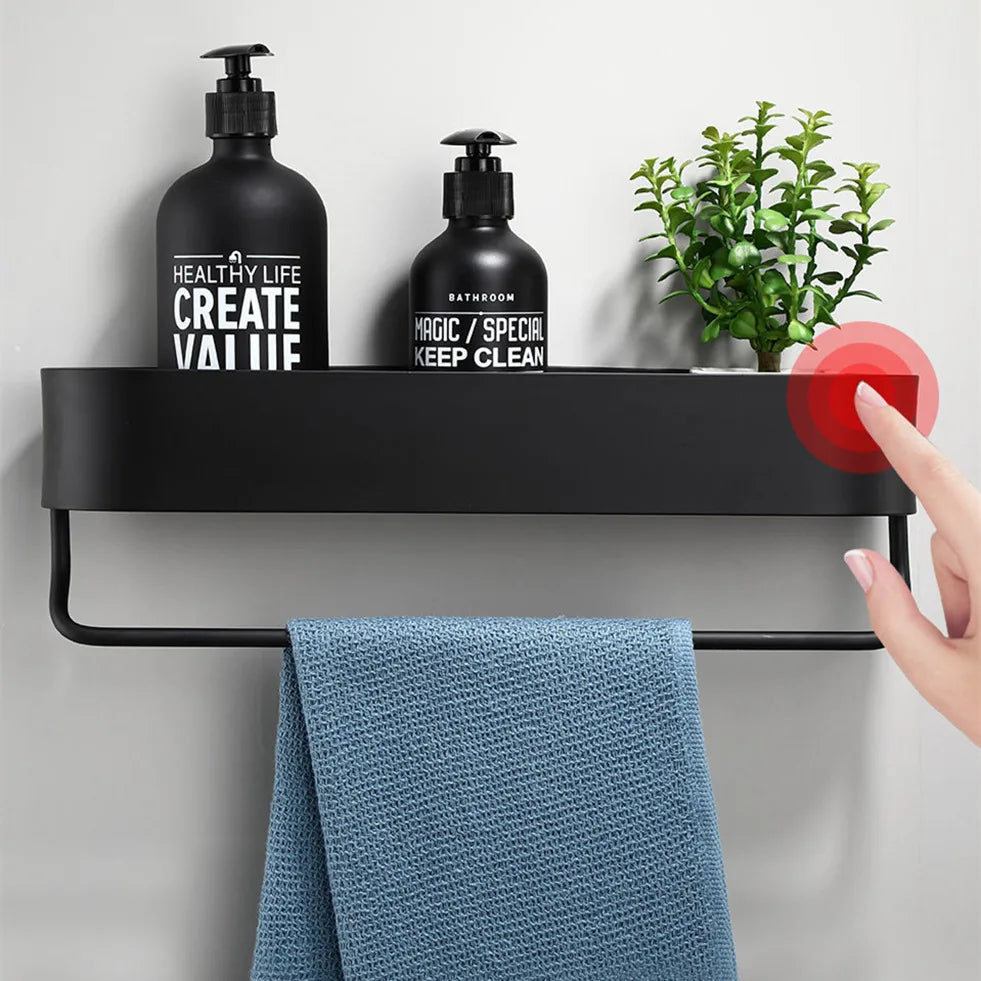 Nordic Bathroom Shelf Rack No Drill Wall Mounted Shelves Bath Towel Holder Black Shower Storage Basket Bathroom Accessories