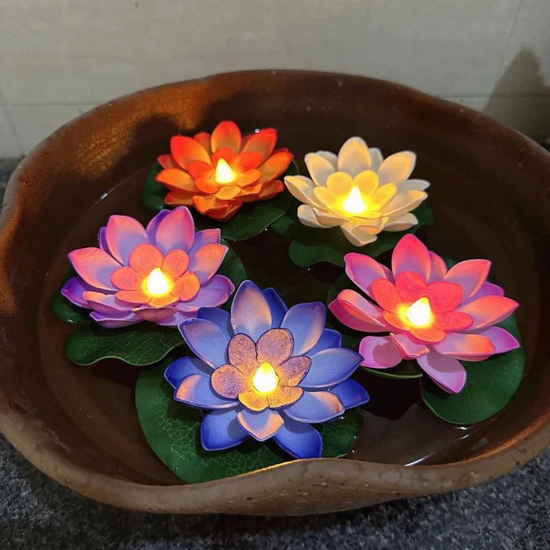 1PC/6PCS LED Lotus Night Lamp Floating Water Sensor Flower Lamp Garden Tank Decor Festive Party Accessories Wishing Lotus Light