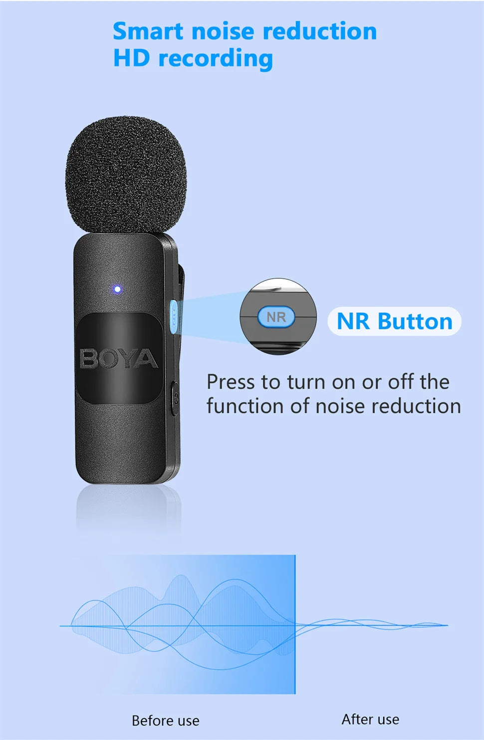 BOYA BY-V Wireless Lavalier Lapel Microphone for iPhone Android SmartPhone PC Computer USB-C Devices Youtube Recording Streaming