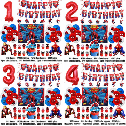 Spiderman Party Decoration Kit Spider Man Decor Balloons Backdrop Banner Children's Birthday Supplies Tableware Kit Plates Cups