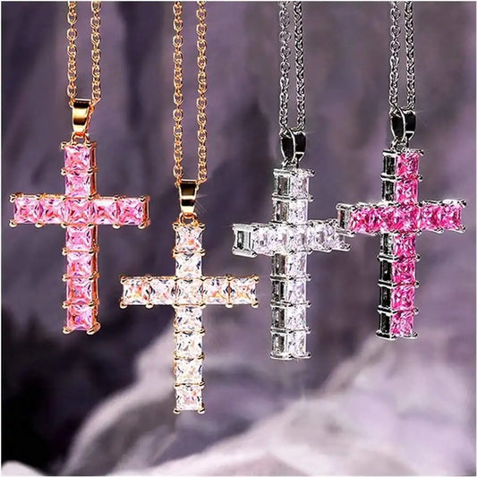 New Fashion Necklaces Female Pendants Gold Multi Color Crystal Jesus Cross Pendant For Women Necklace Party Leisure Time Jewelry