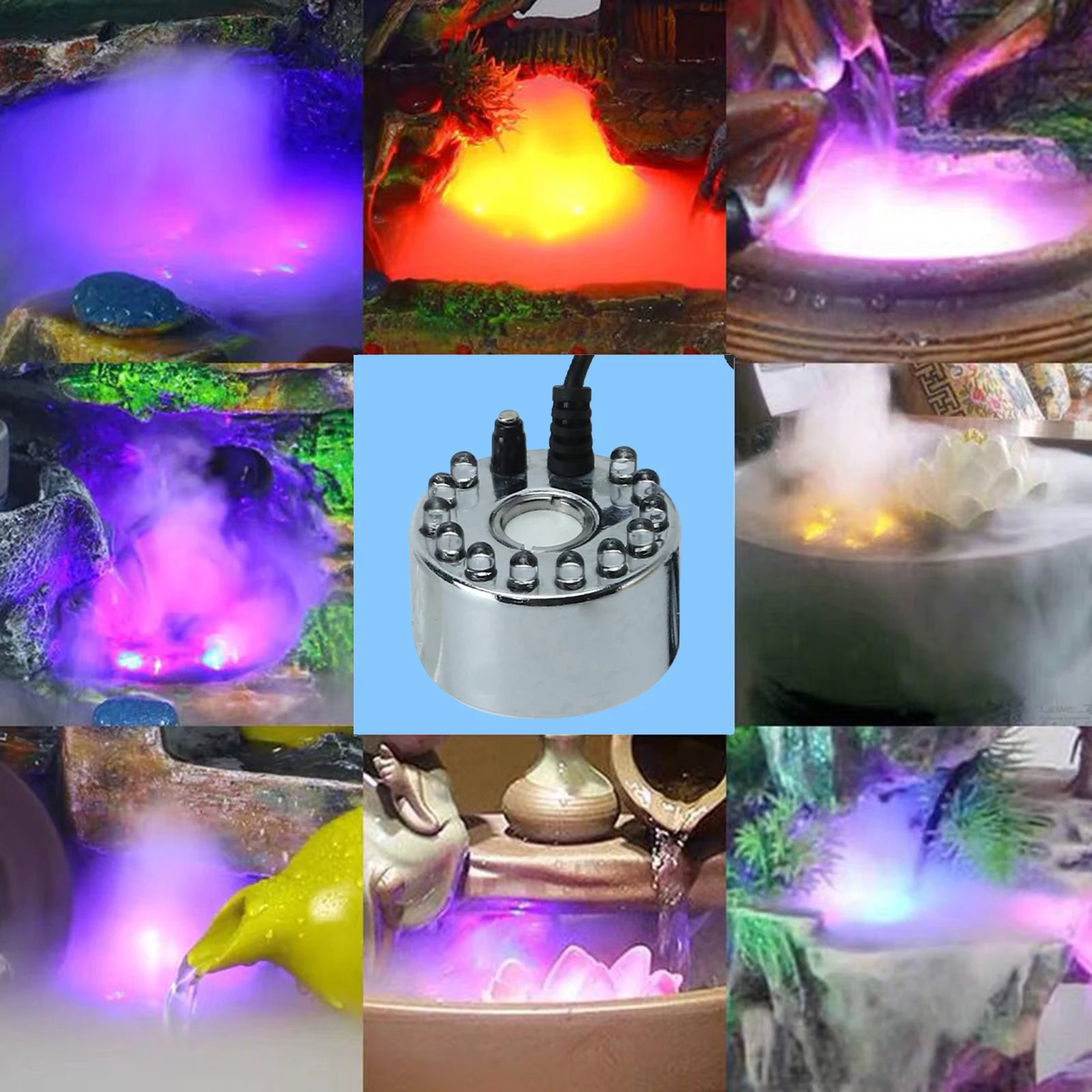 Halloween Mist Maker LED Pumpkin Light Mist Fountain Pond Fogger Machine Atomizer  Smart Control Mister with 12 colorful lights