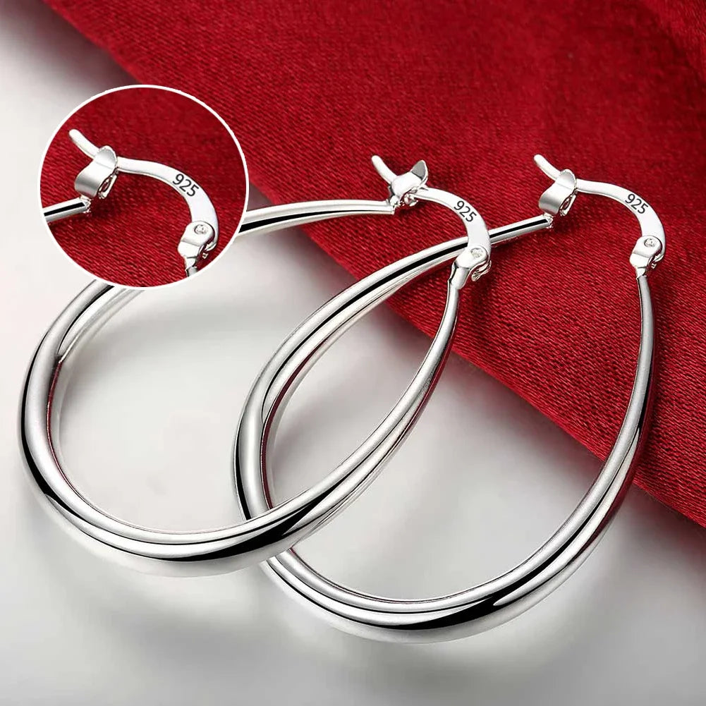 Top Quality 925 Sterling Silver Earrings Simple Round Circle Hoop Earrings For Woman Fashion Wedding Engagement Charm Jewelry