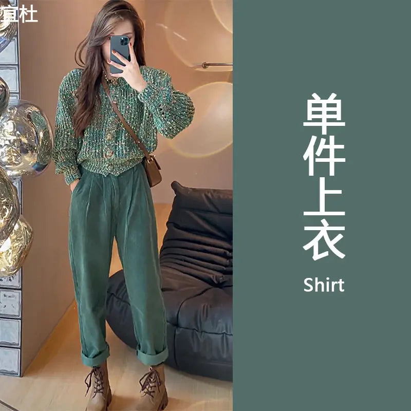 Sweet Style High-end Outfit 2023 Autumn and Winter New Women's Slim Fit Sweater High Waisted Pants Two-piece Set