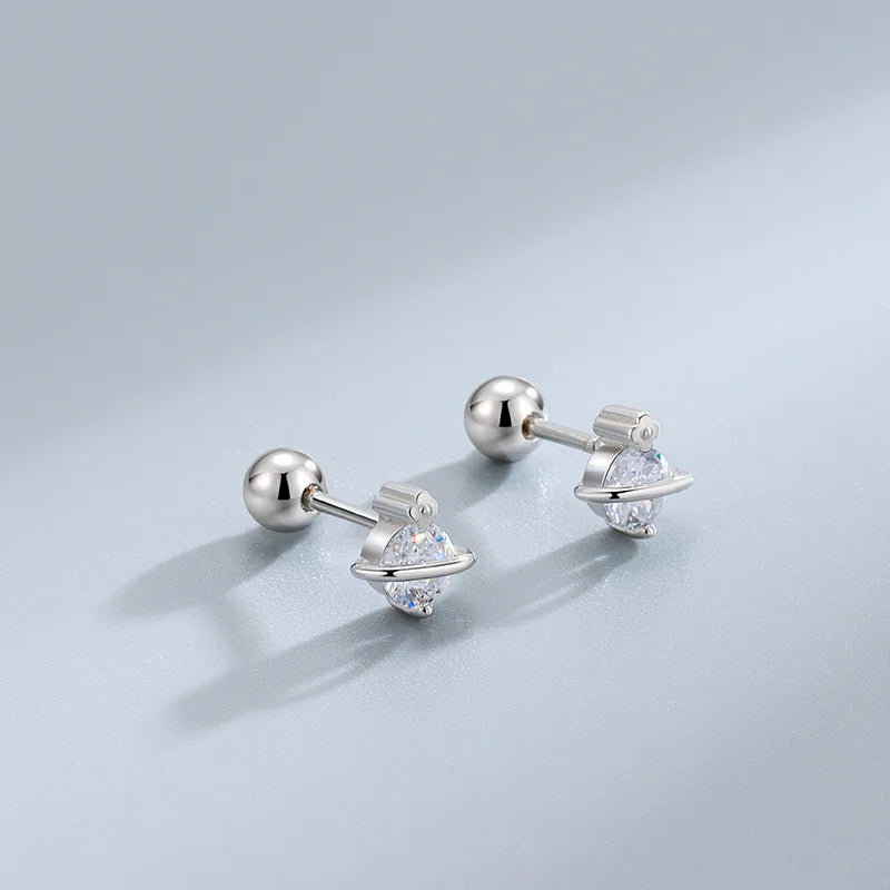 Trendy Silver Screw Back Helix Stud Earrings with Sparkling Cubic Zirconia by Bulbusbow