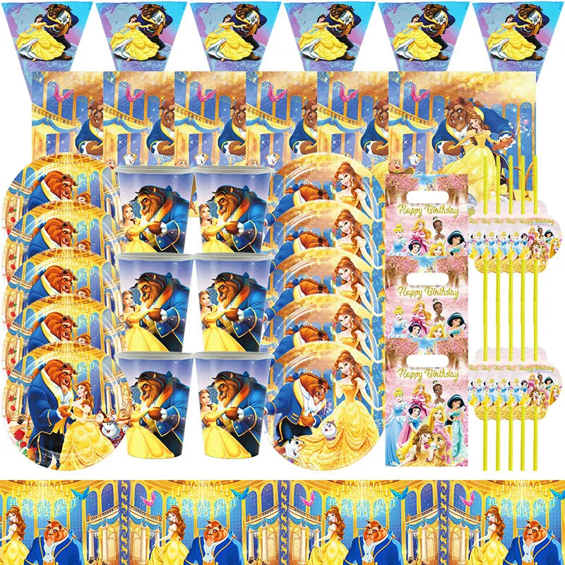 The Beauty And Beast Birthday Decorations Disny Belle Princess Party Supplies Balloon Backdrop Banner Tableware Kit Plates Cups