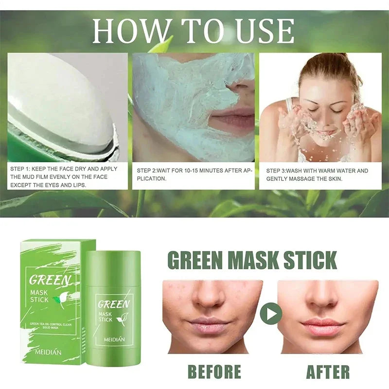 Blackhead Remover Acne Skincare Green Tea Mask Deep Clean Stick Mask Facial Dispel Acne Blemish Shrink Pore Skin Exfoliate Cream