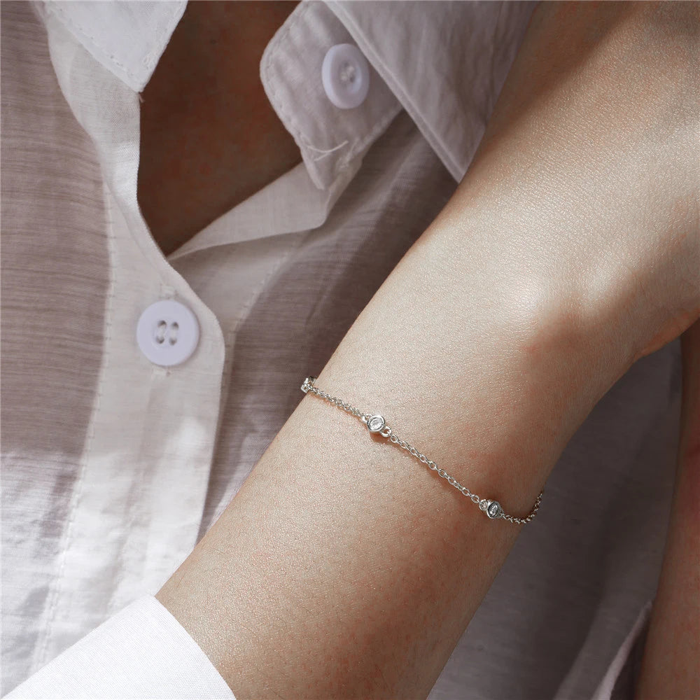 CANNER New 925 Sterling Silver Three Zircon Daily Wear Bracelet Chains for Women Fashion Jewelry 18K Gold Bracelets Bangles Gift