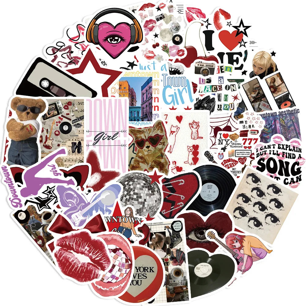 50pcs Downtown Girls Aesthetic Y2K Graffiti Stickers DIY Phone Guitar Laptop Notebook Suitcase Cup Waterproof Sticker Kids Toys