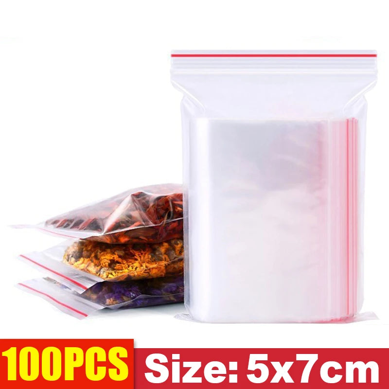 High-quality Bulbusbow thick zipper sealed clear plastic storage bags, perfect for organizing small jewelry items or securely packing food. Features a reclosable zipper for easy access and durability