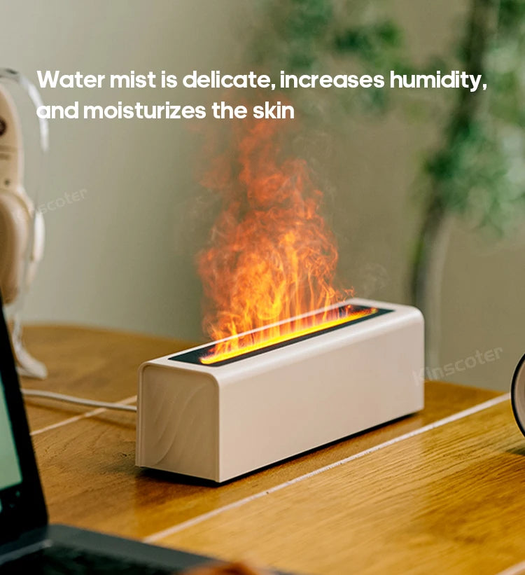 KINSCOTER Essential Oil Aroma Diffuser Flame Air Humidifier Ultrasonic Cool Mist Difusor with  RGB Realistic Fire Night Light