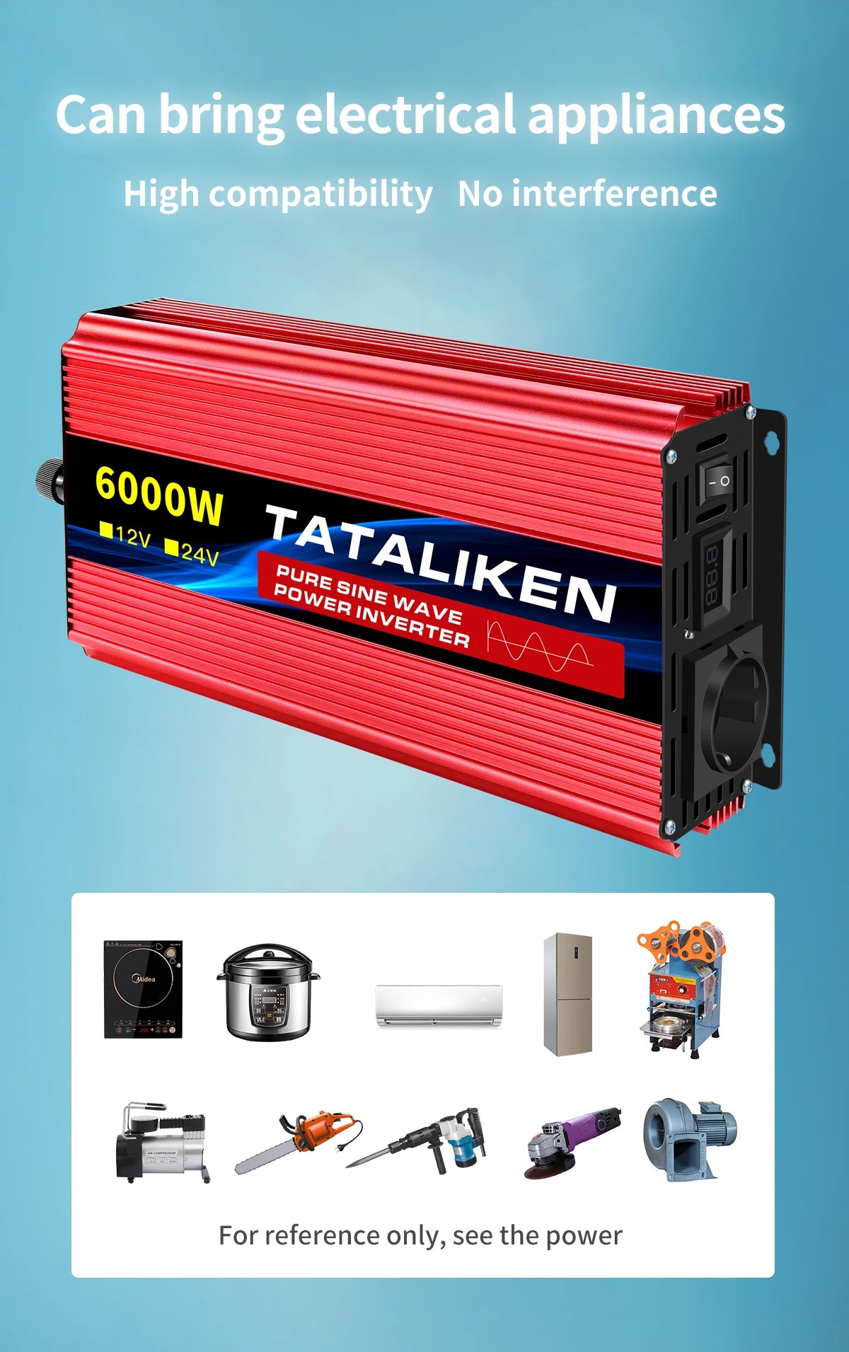 逆变器纯正弦波 2500W/3500W/4500W/5000WDC 12V/24V 至 AC 220V 230V 电压转换转换器充电适配器欧盟插座