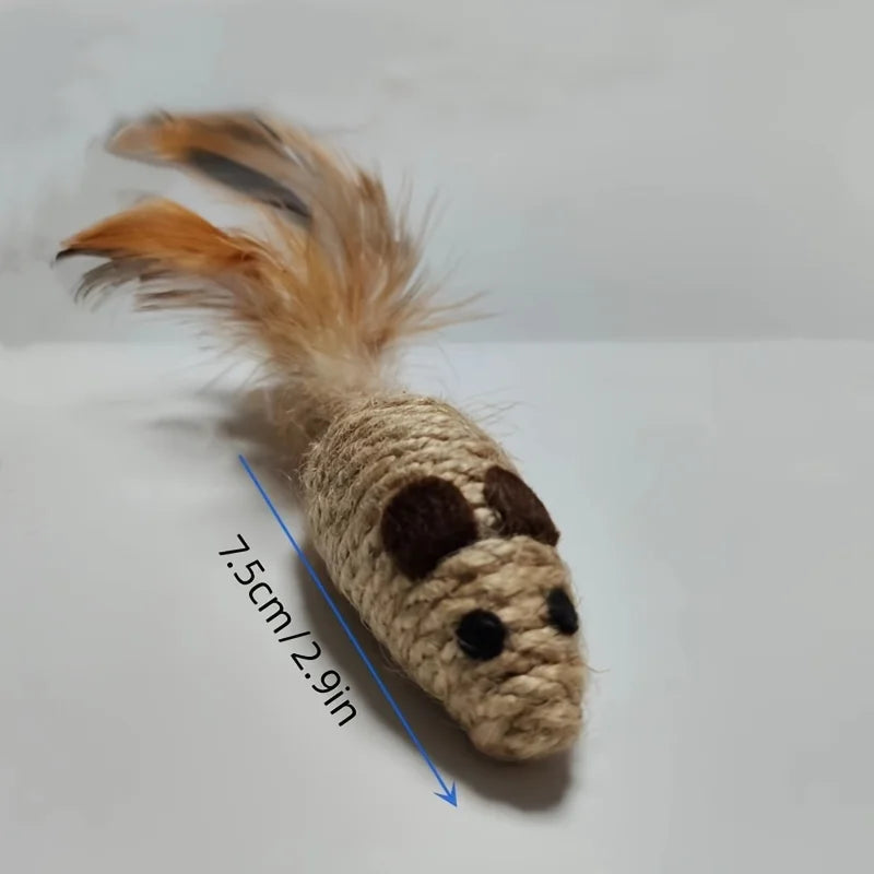 1/4pcs Sisal False Mouse Cat Toy Bite Resistance Stuffed Toy Interactive Cat Toy Simulation Mice Kitten Self-Playing Plush Toys