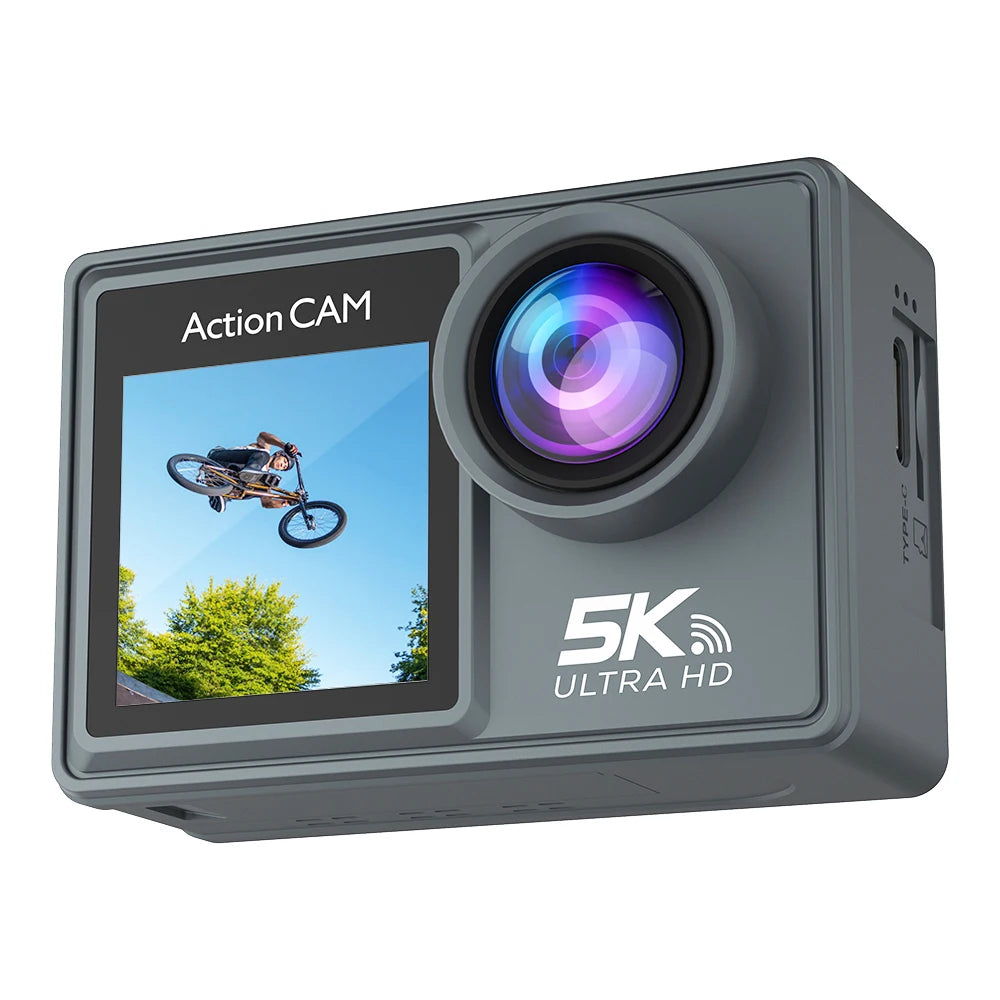 5K 4K60FPS Action Camera Dual IPS Touch LCD DVR EIS 170° 30M Waterproof 5X Zoom Sport Camera With Wireless Mic & Remote Control