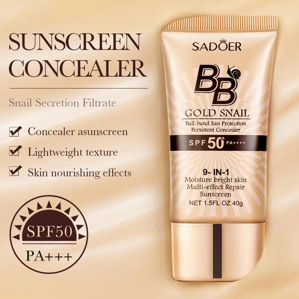 SPF50 Gold Snail Sunscreen BB Cream Liquid Face Base Foundation Whitening BB Cream Foundation Cream Face Makeup Concealer Cream