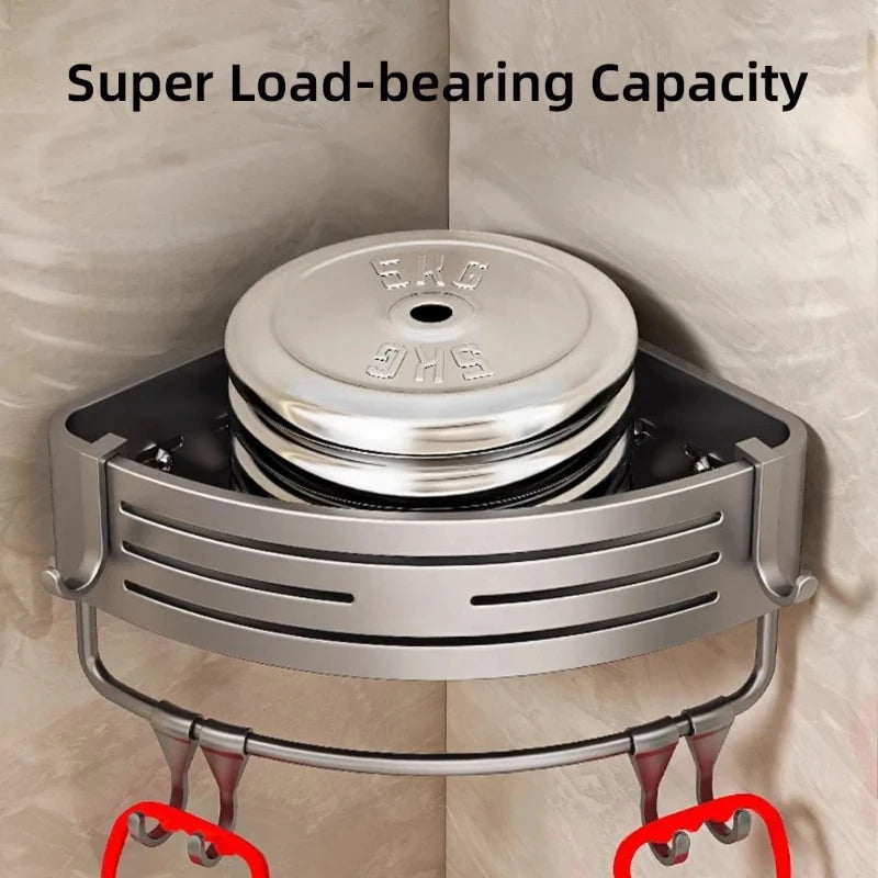 浴室角架壁挂式铝制收纳架带挂钩毛巾杆免钻孔架子储物架浴室用品五金件