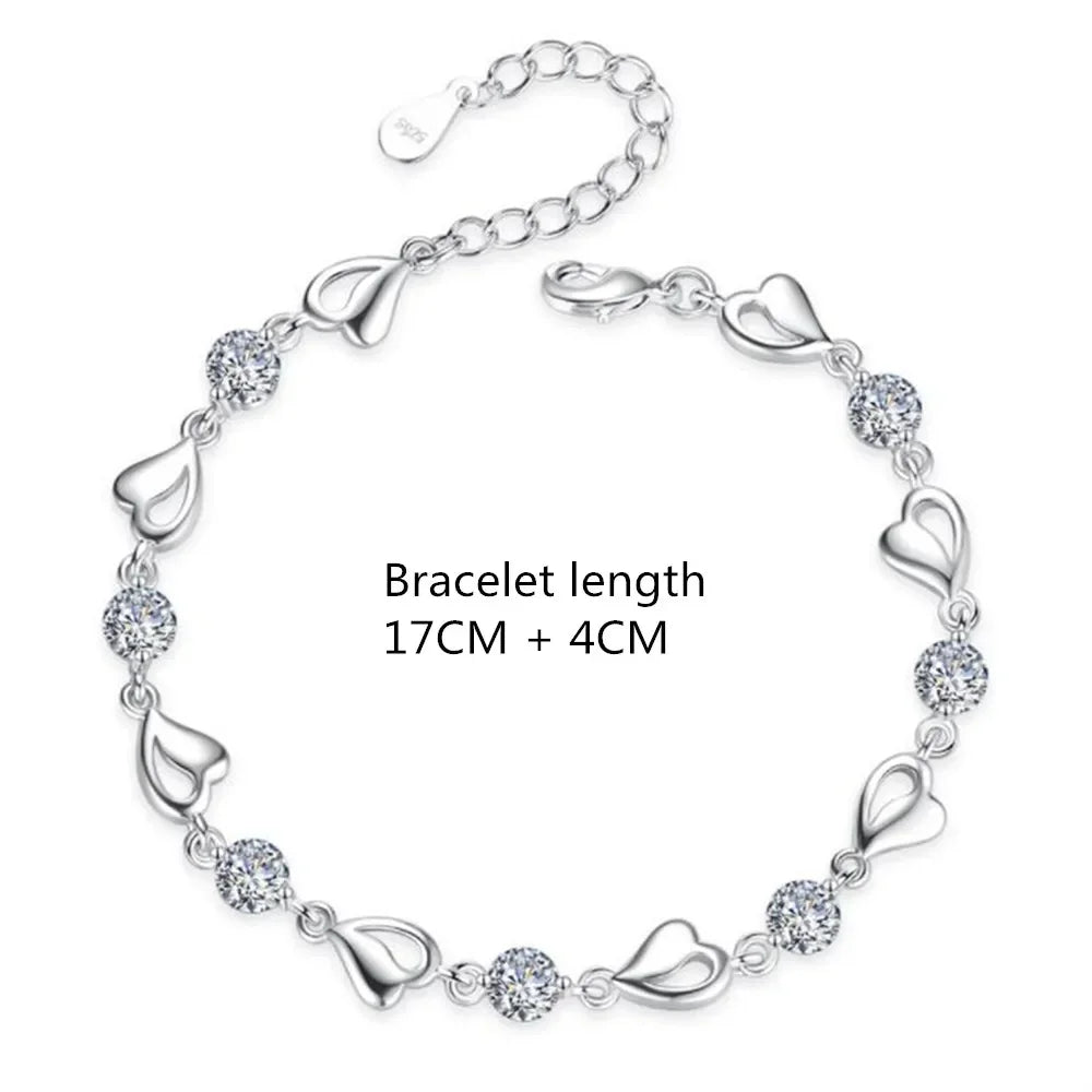 925 Sterling Silver Heart Shaped Bracelet For Women Retro Korean Versatile Blue Crystal Charm Bracelets Original Party Jewelry