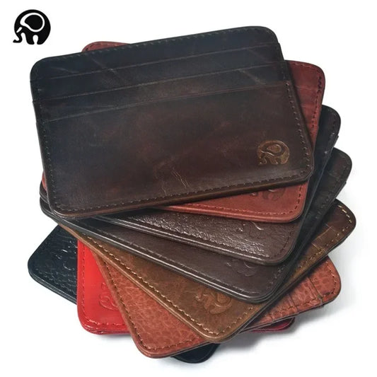 New Thin Genuine Leather Mini Wallet Slim Bank Credit Card Holder Men's Business Small ID Case For Man Purse 6 Slots Cardholder