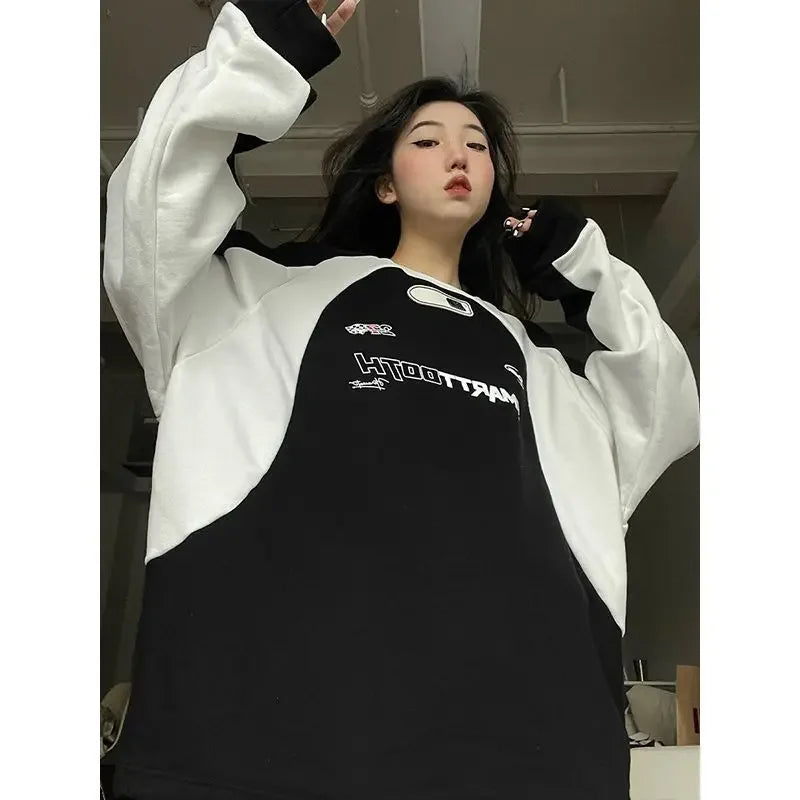 Y2K Women Vintage Korean Acubi Streetwear Aesthetic Oversized Hoodies Harajuku Pullover Hippie Sweatshirt Grunge Tops Clothes