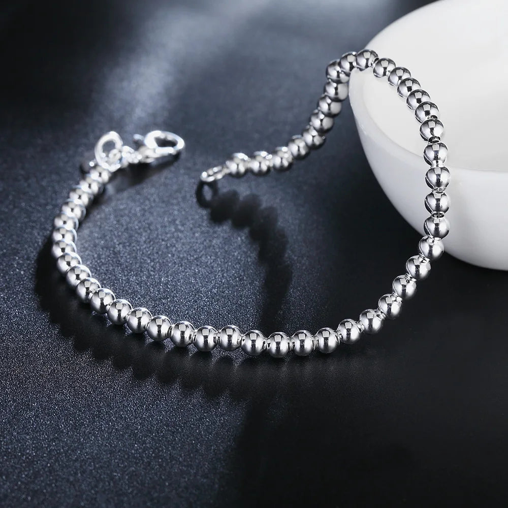 925 sterling silver Classic 4MM round beads chain Bracelets for women Fashion Party Wedding Accessories Jewelry Christmas Gifts