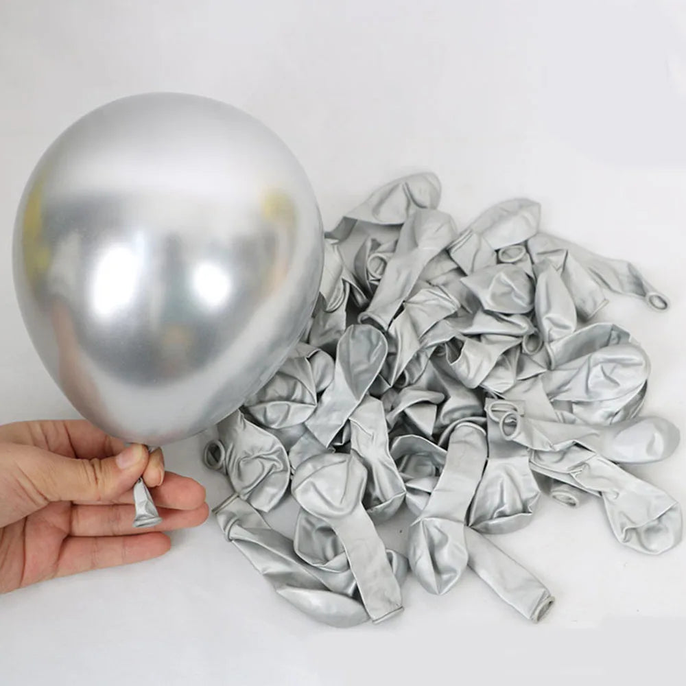 104pcs Disco Metal Silver Latex Balloons Garland Arch Kit Metallic Silver Air Globos for Bridal Shower Birthday Party Decoration