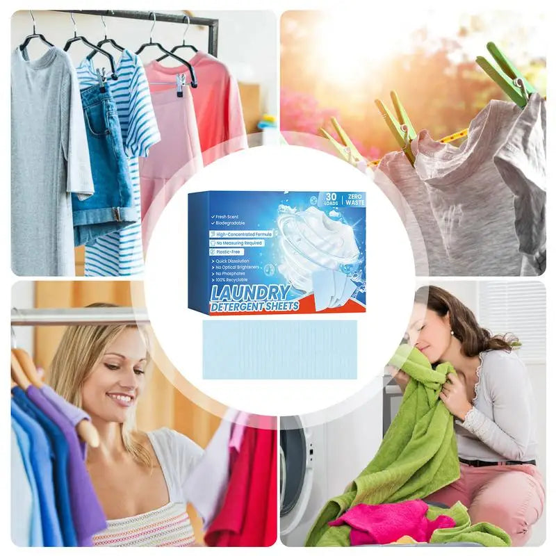 Laundry Detergent Sheets Eco Friendly Pods 30 Count Gentle Laundry Tablets Natural For Travel & Home Safe For Sensitive Skin